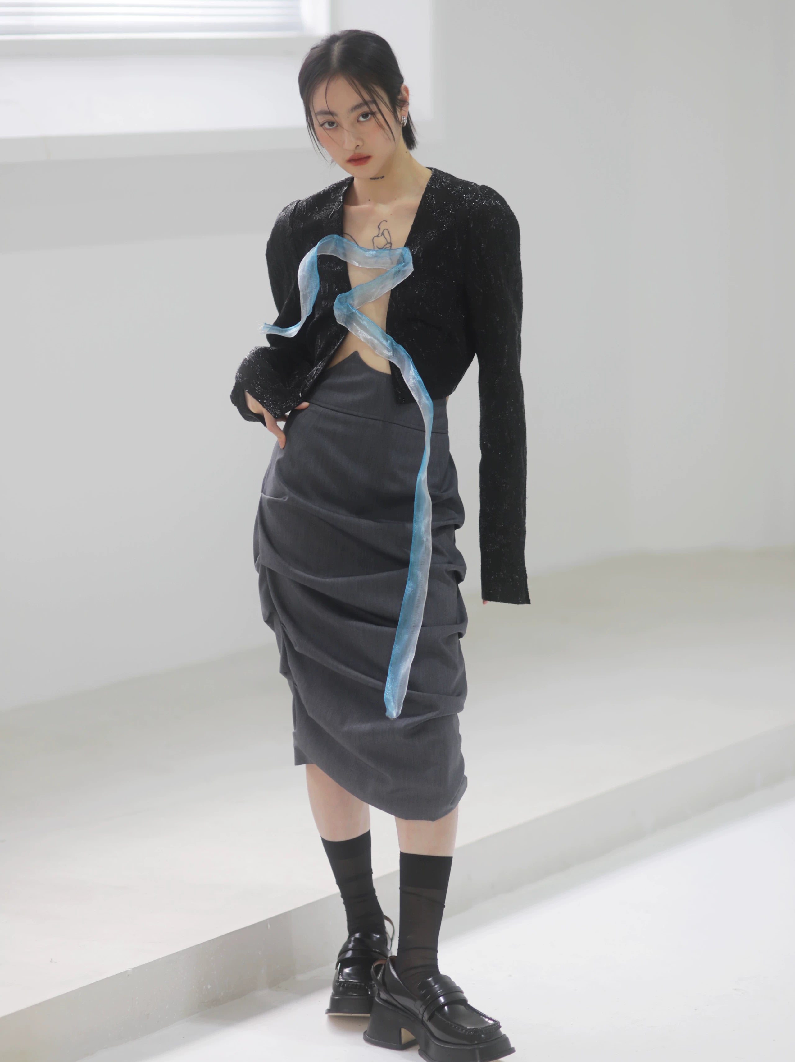 Slate Drape Tulip Midi Skirt