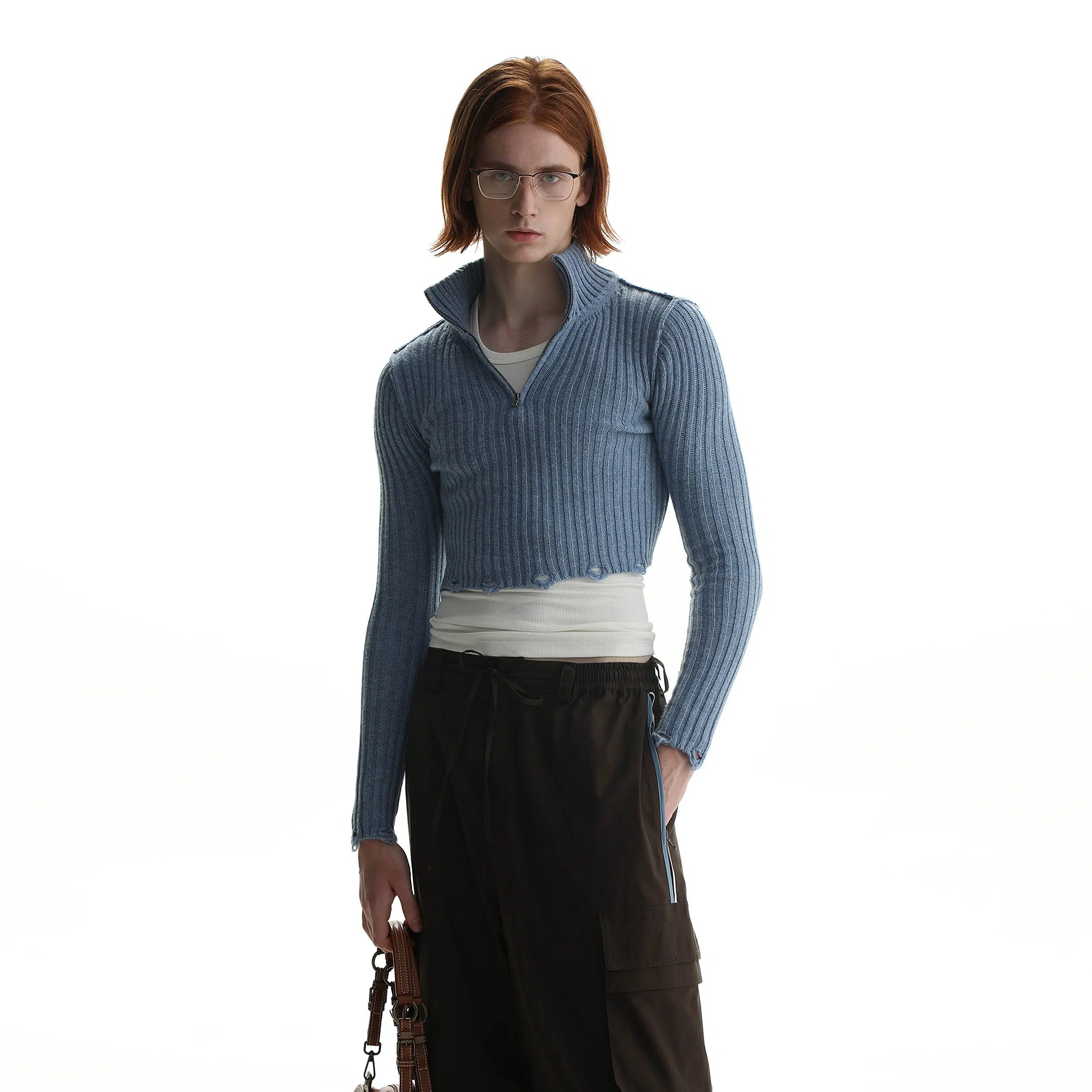 Cropped Knitted Half-Zip in Casual Style - chiclara