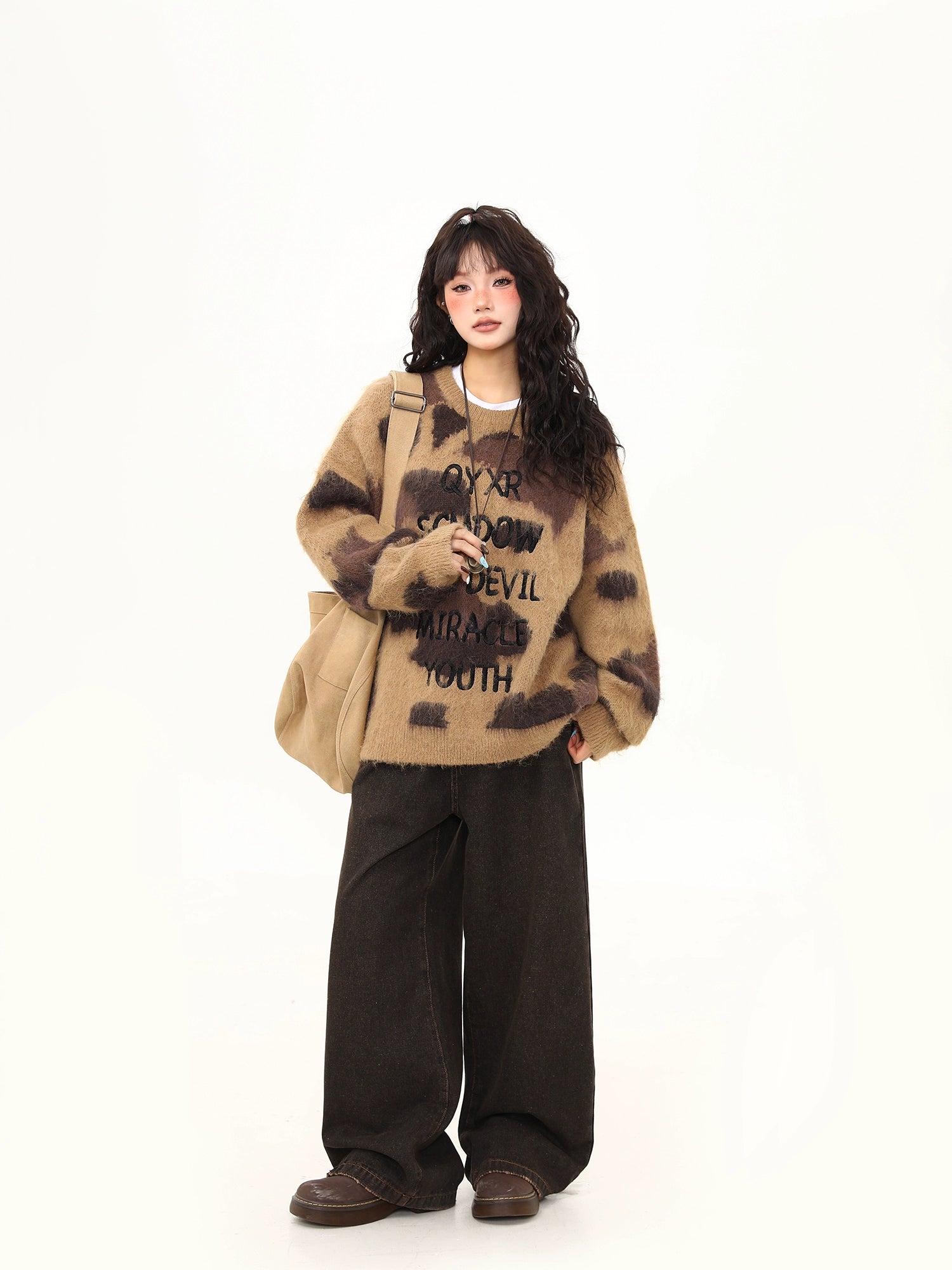 Mocha Mirage Fuzzy Graphic Sweater