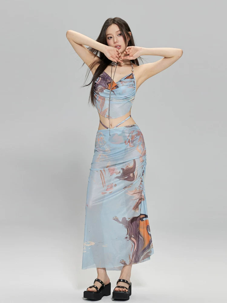Tidal Mirage Marble Wrap Maxi Swim Set
