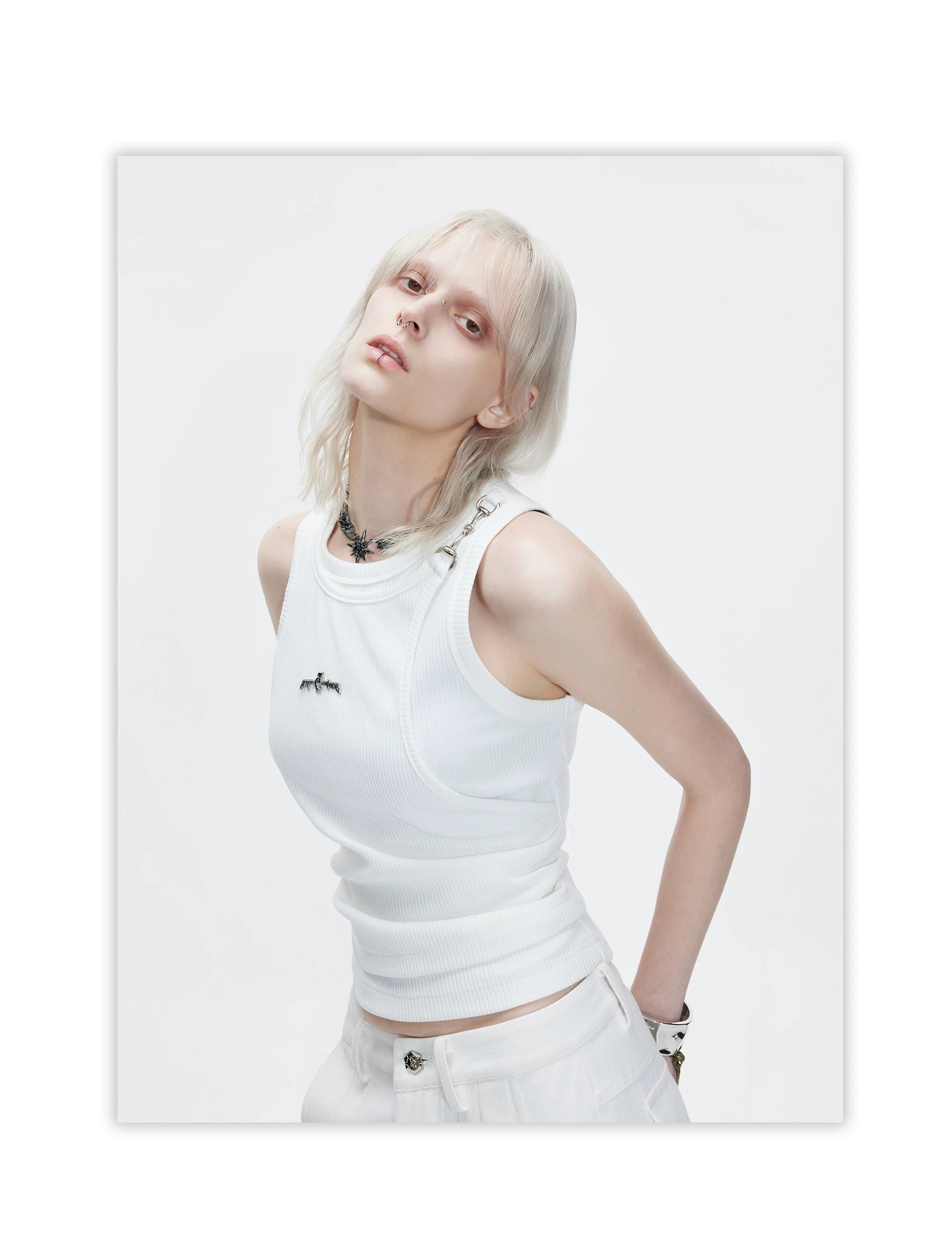 Layered Ribbed Hardware Accent Tank Top