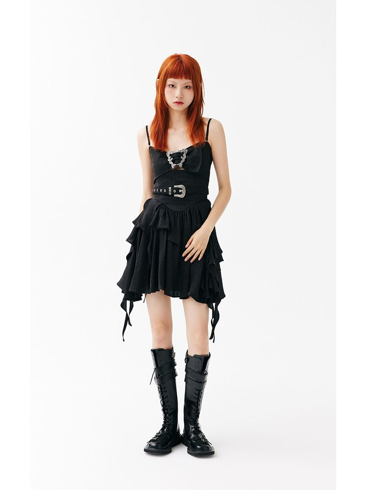 Ruffled Lace-up Corset Dress