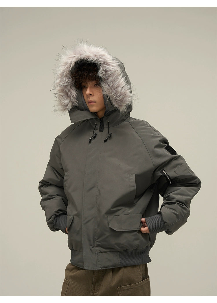 Full Zip Front Fur Hooded Puffer Jacket