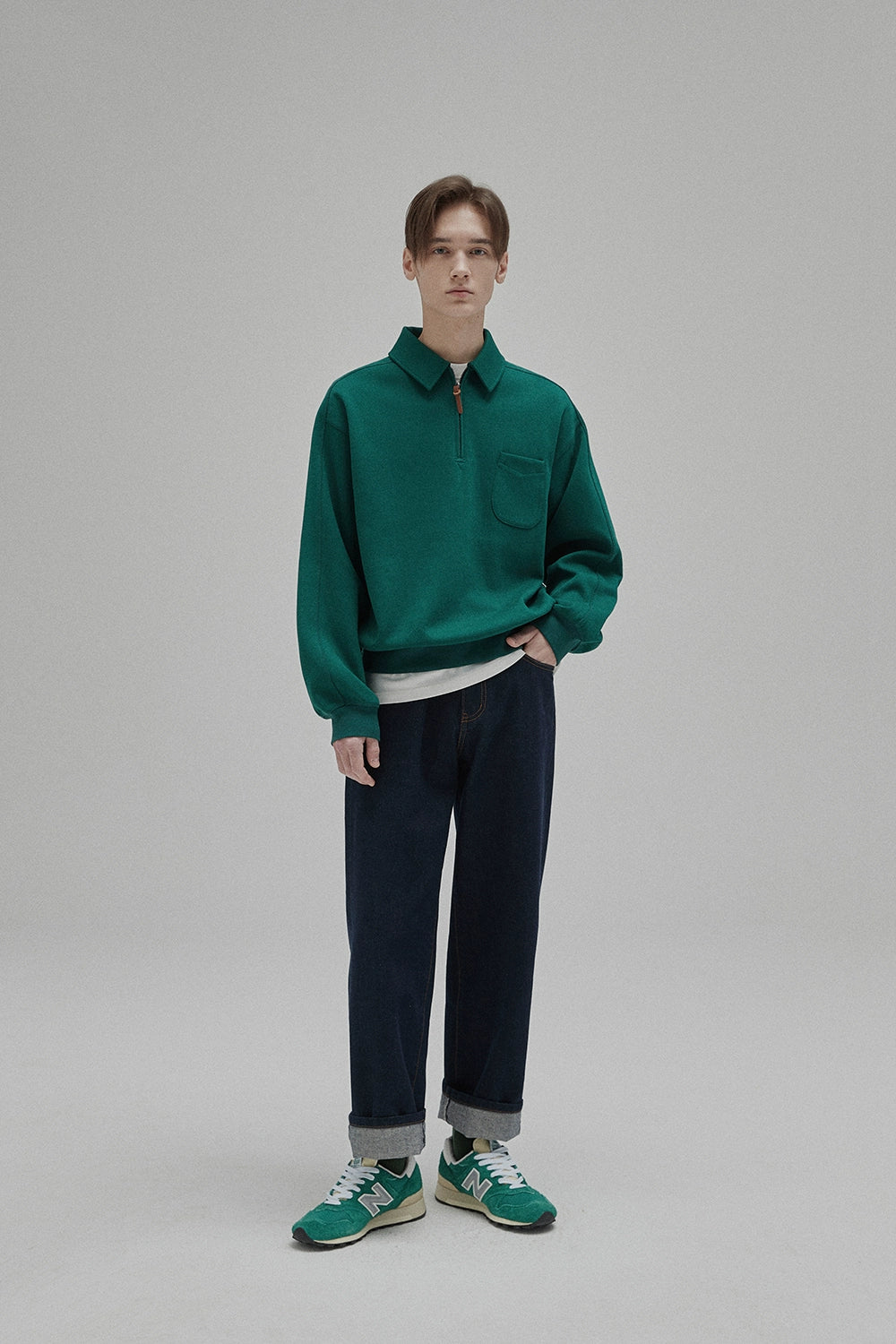 Half-Zip POLO Collar Pocket Oversized Sweatshirt