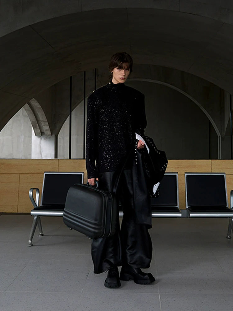 Glitter Turtleneck with Shoulder Buttons Sweater
