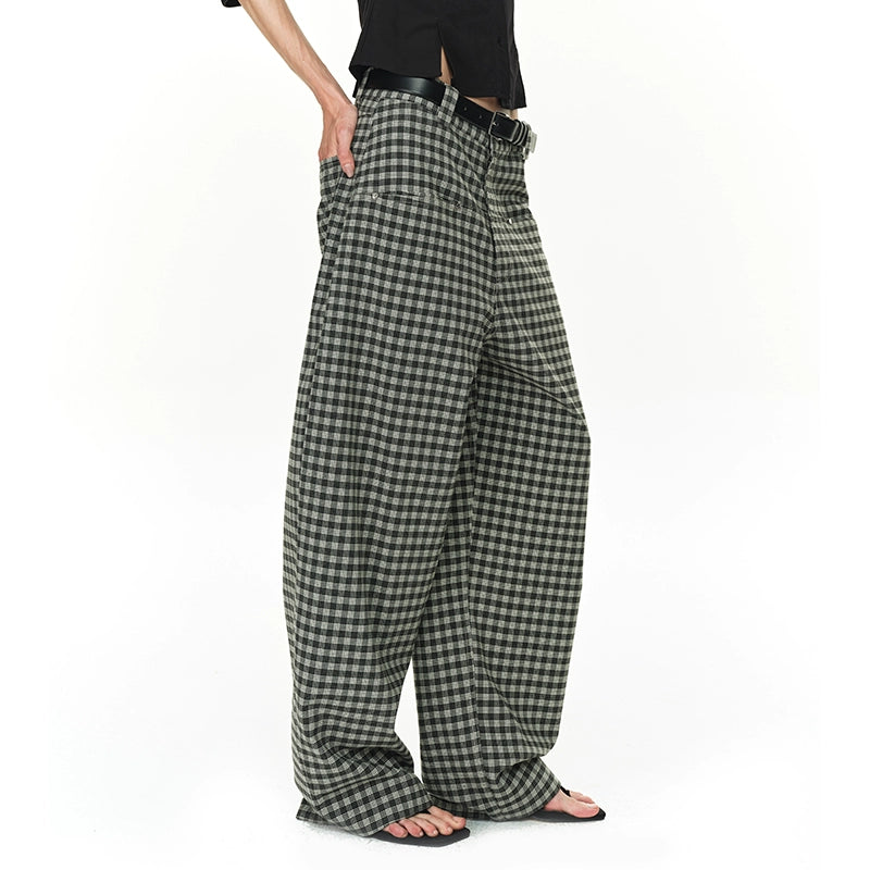 Grey and Black Checkered Loose Casual Pants