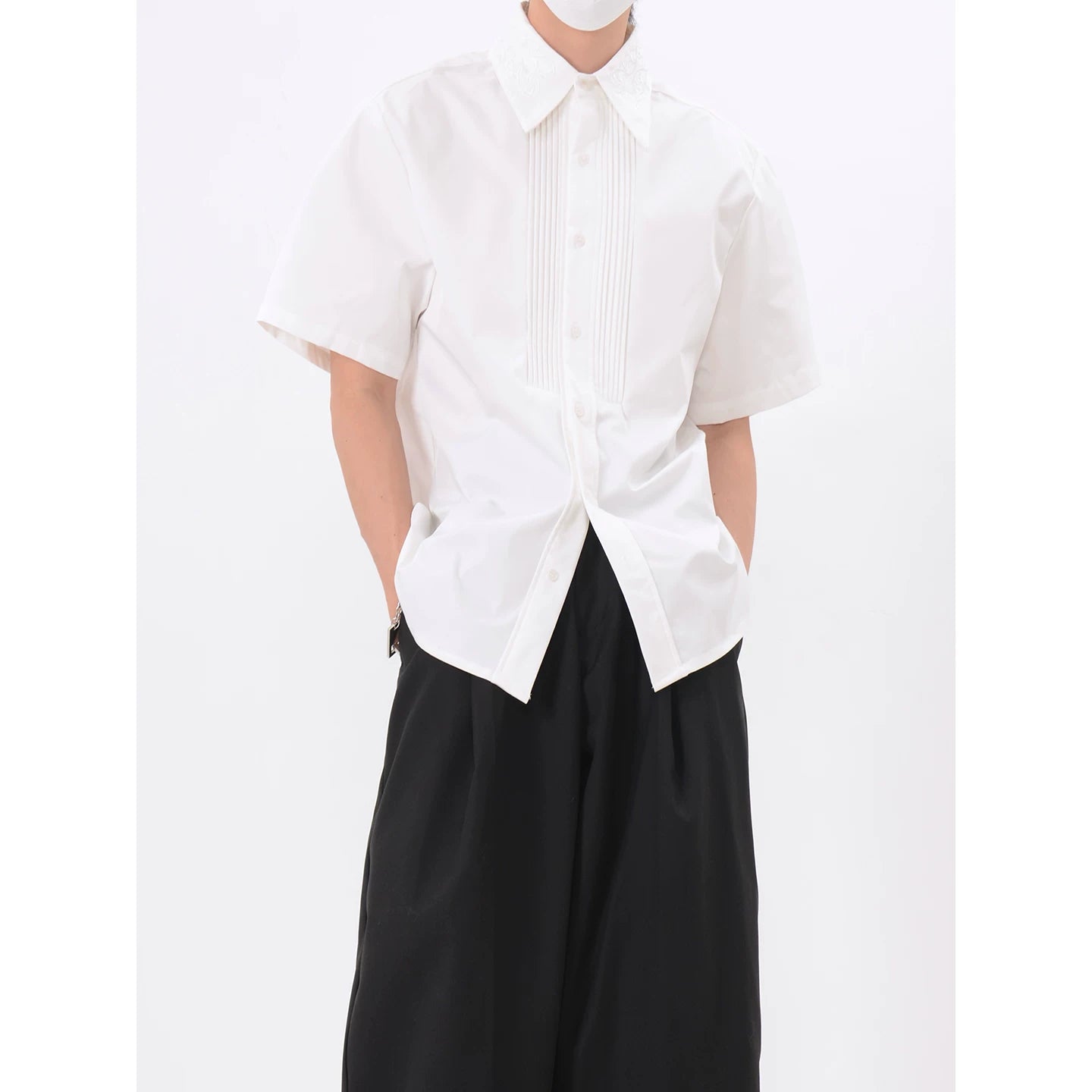 Noir Tux Pleat Embroidered Shirt