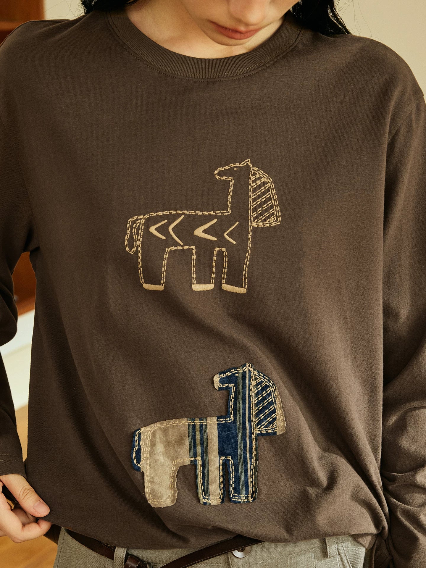 Abstract Horse Patch Long Sleeve T Shirt