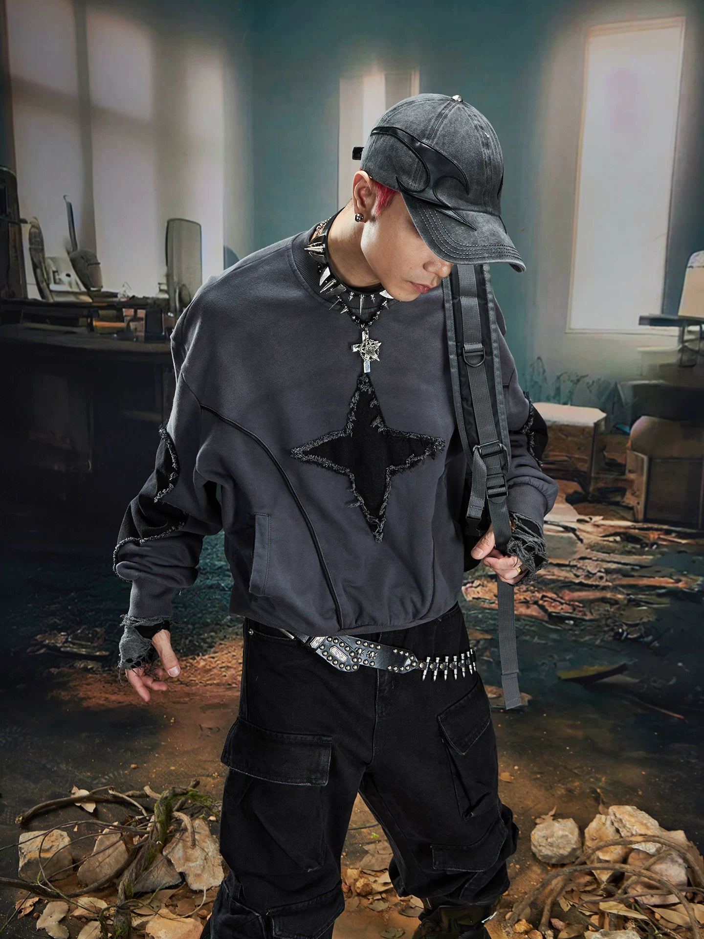 Riftstar Shredded Oversize Crewneck Sweater
