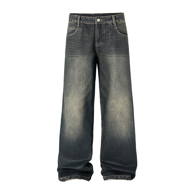 Brush Wax Process Washed Denim Jeans - chiclara