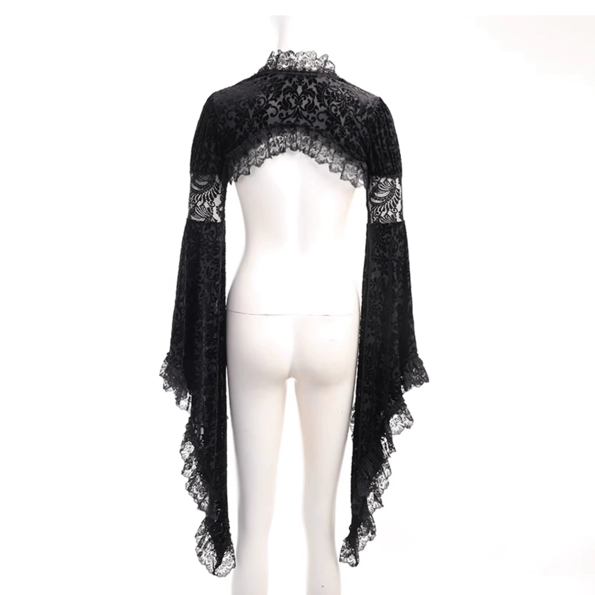 Wannathis Gothic Victorian Velvet Dress Set - Black Lace Bolero Shrug And Long Slit Dress