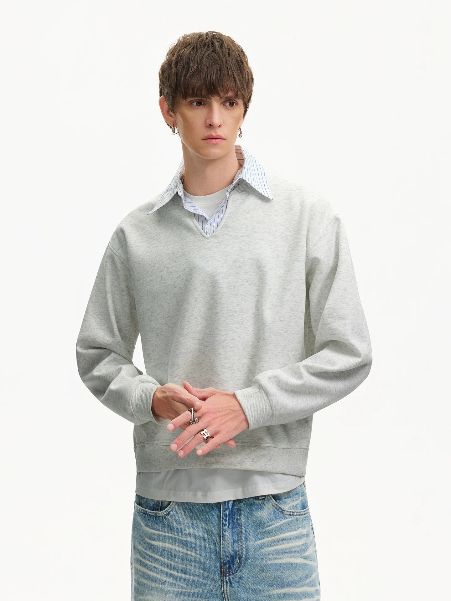 Scholarly Layered V‑Neck Sweatshirt