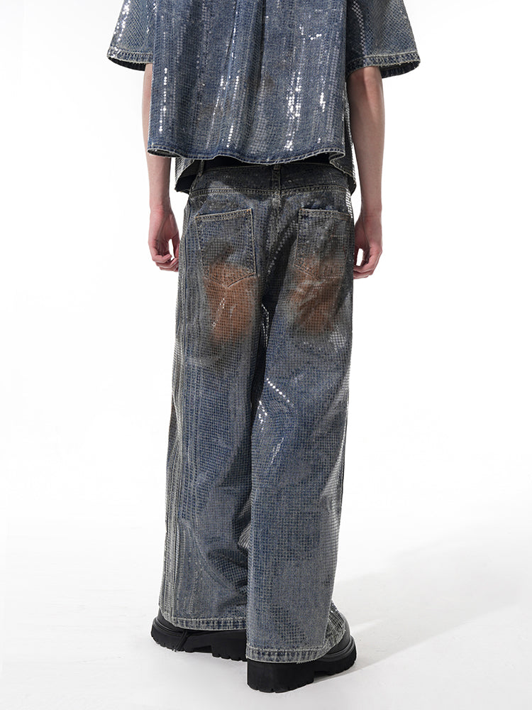 Hot Stamping Metallic Denim Jacket and Jeans Setup