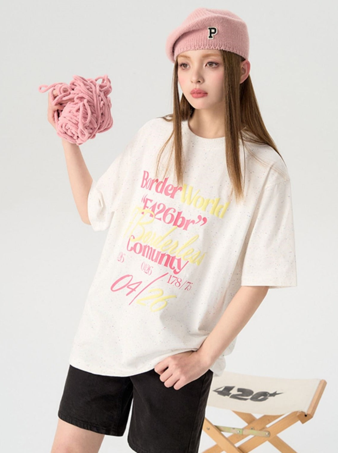 Casual Foam Letter Dot Print Tee - chiclara