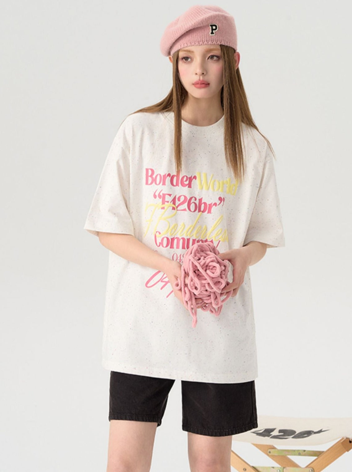 Casual Foam Letter Dot Print Tee - chiclara