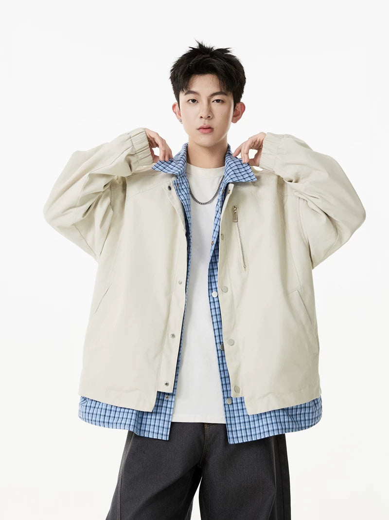 Grid-Collar Layered Coach Jacket