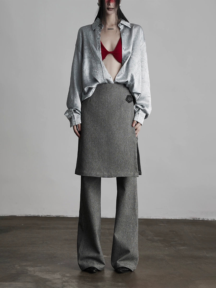 Gray Wide-Leg Suit Culottes