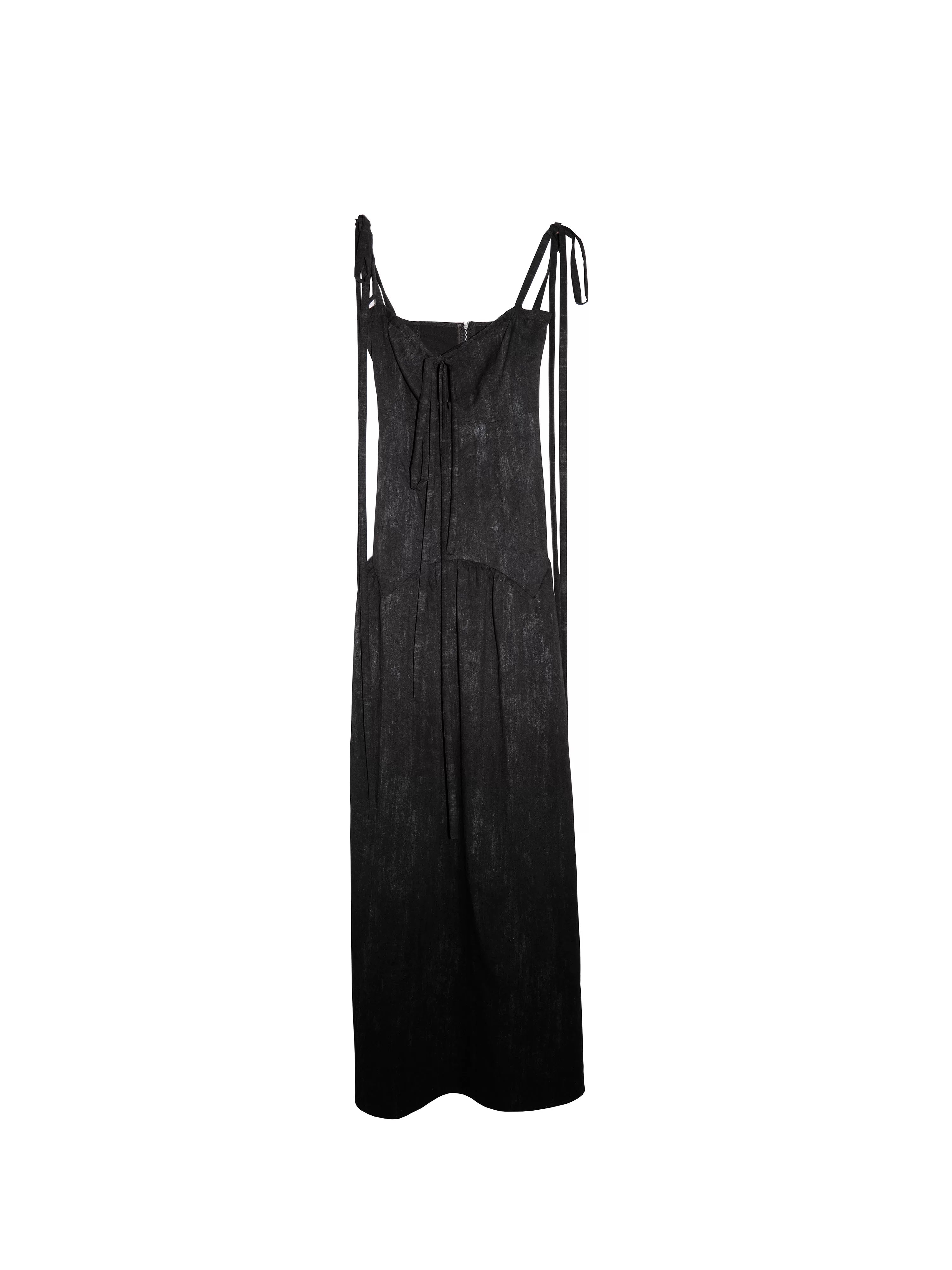 Black Ribbon-Strap Corset Maxi Dress