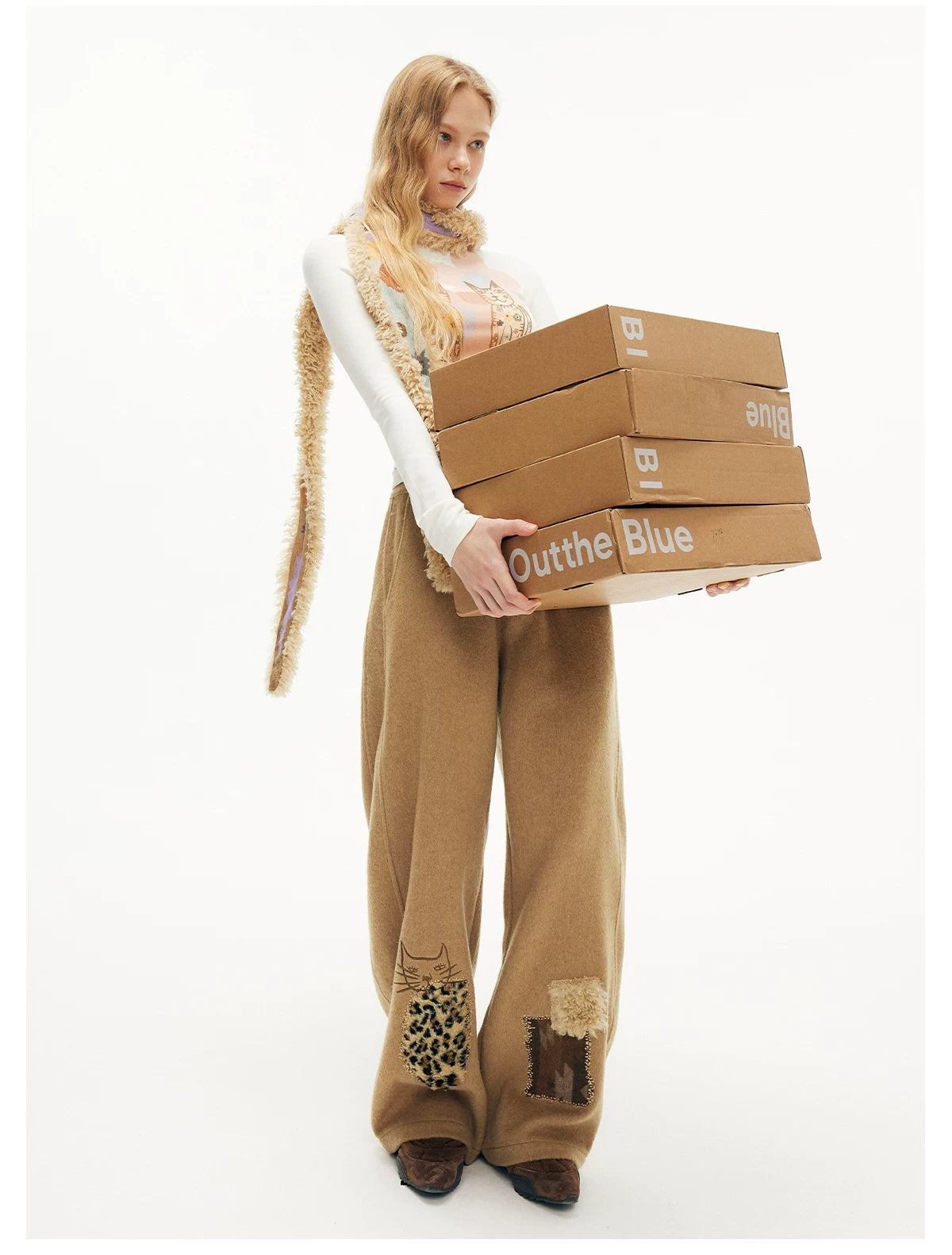 Leopard Pocket Kitty Patch Wide‑Leg Pants
