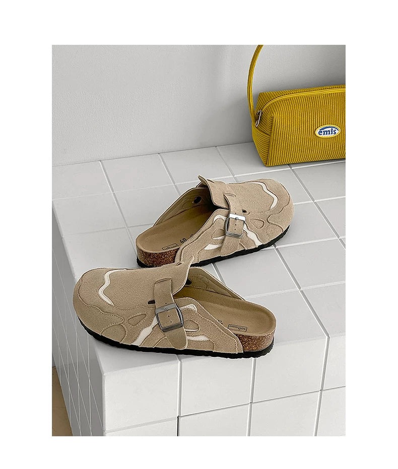 Suede Buckle Cork Footbed Clogs
