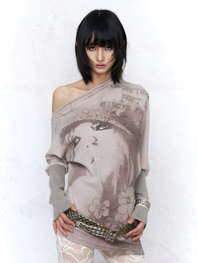 Muse Graffiti Off‑Shoulder Knit Tunic