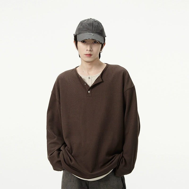 Waffle Knit Henley Neckline Pullover