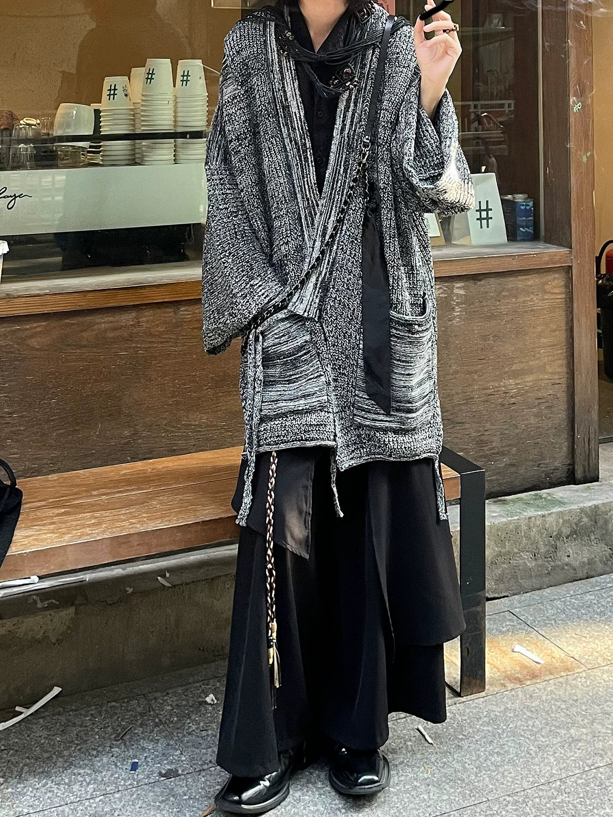 Ashen Weave Oversized Knit Cardigan