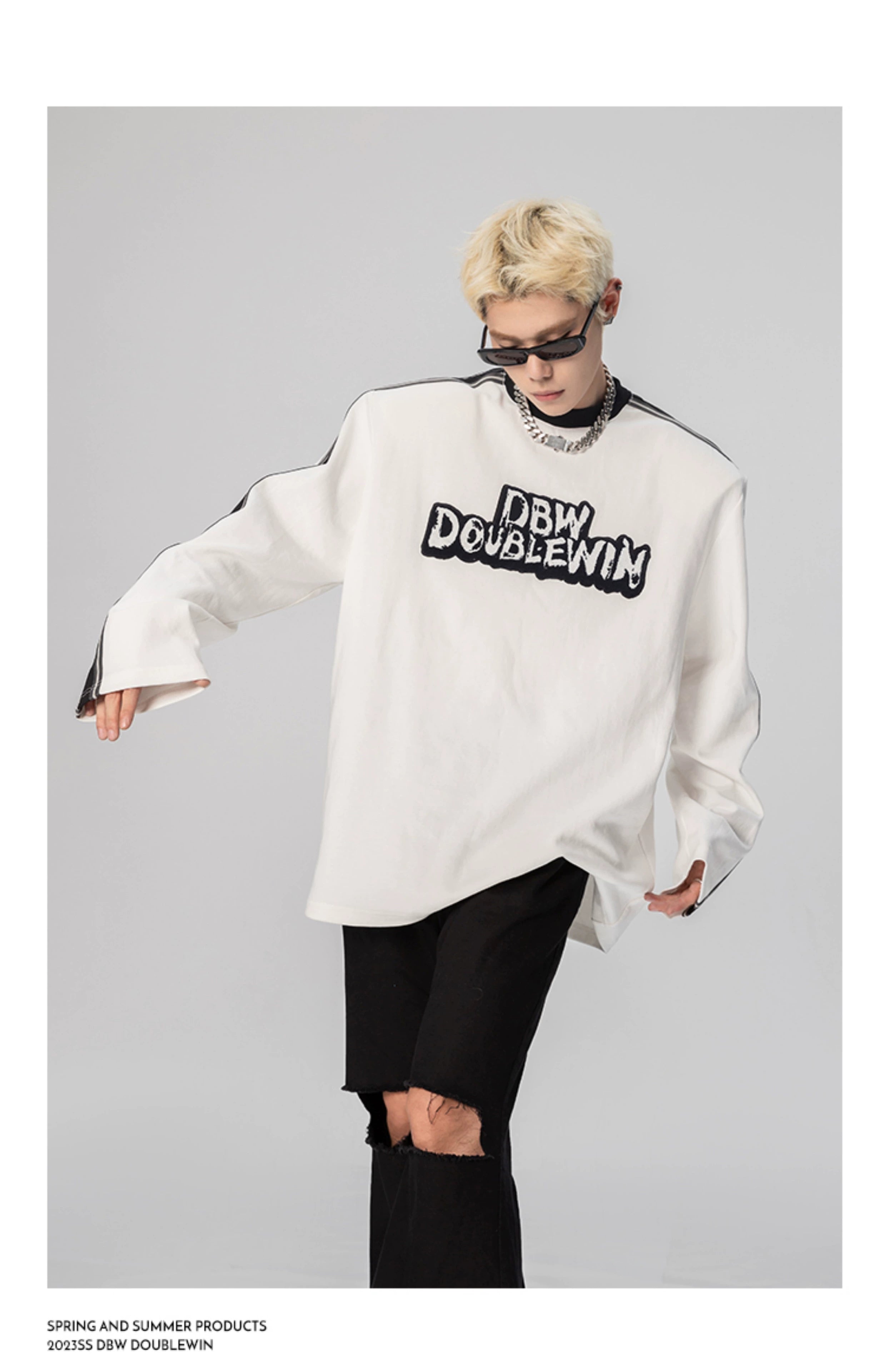Monochrome Streak Varsity Sweatshirt