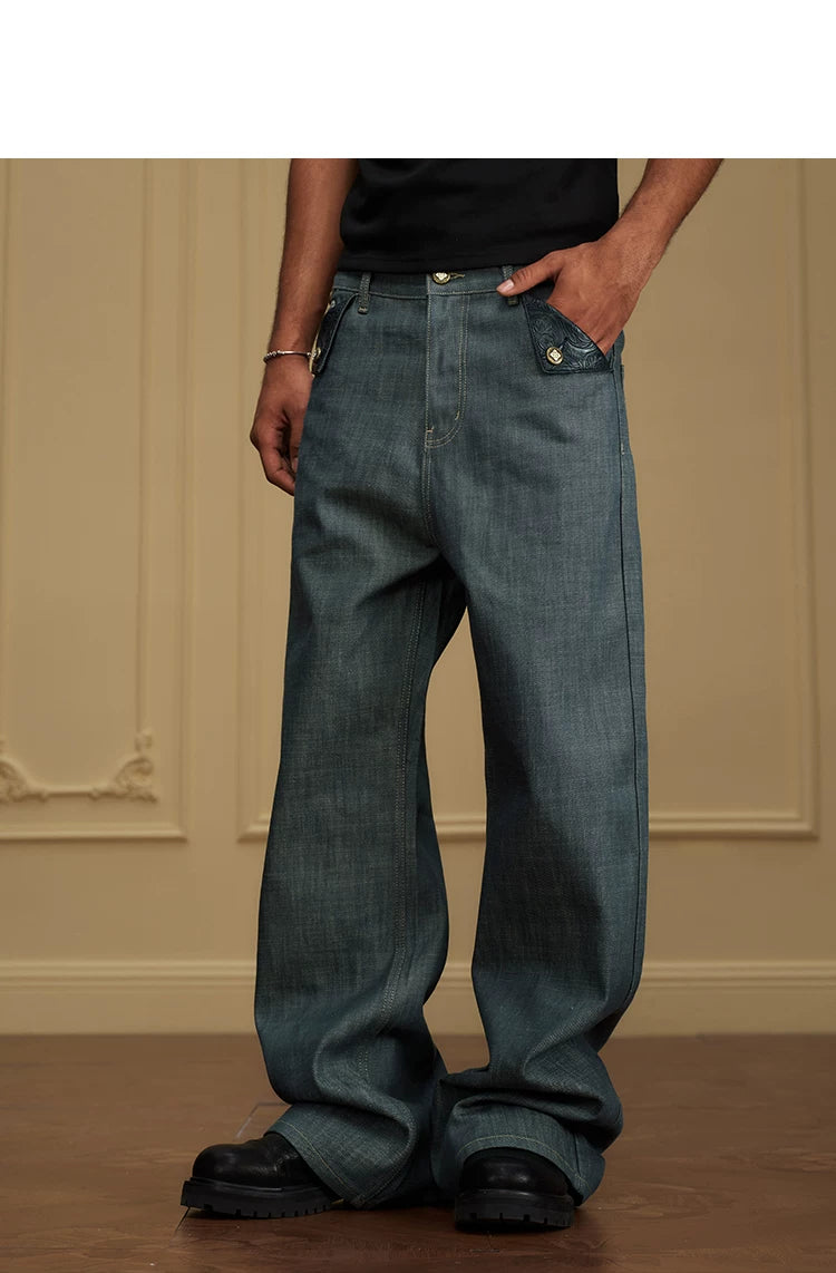 Paneled Pocket Wide Leg Jeans
