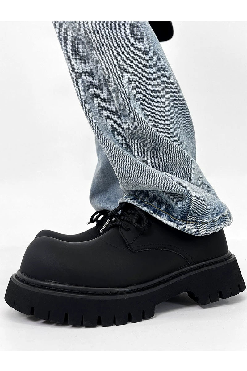 Chunky Black Matte and Glossy Platform Derby Shoes