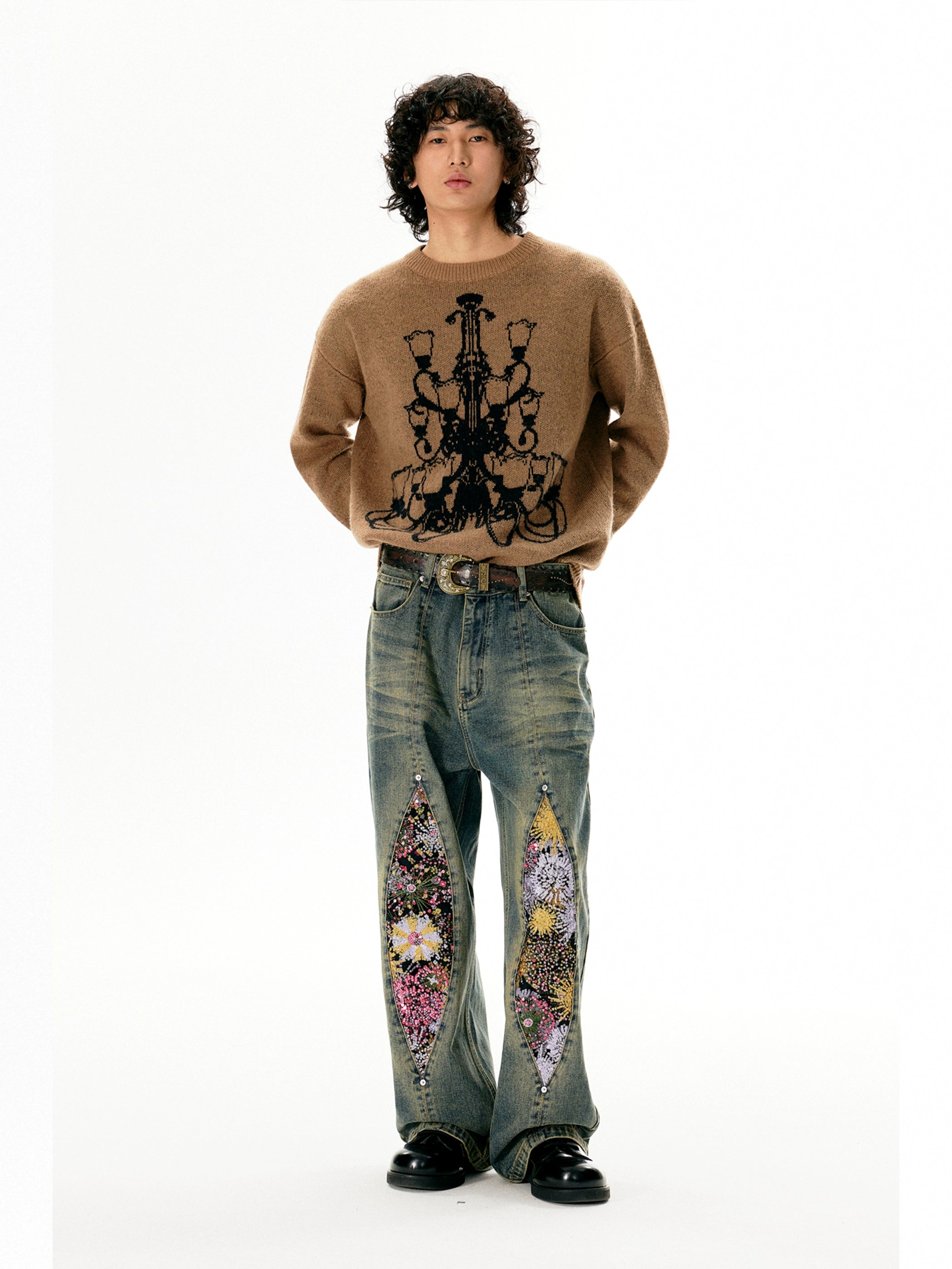 Vintage Firework Distressed Jeans With Relaxed Straight Fit - chiclara