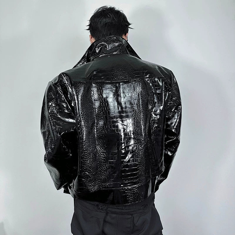 Obsidian Viper Gloss-Croc Moto Jacket