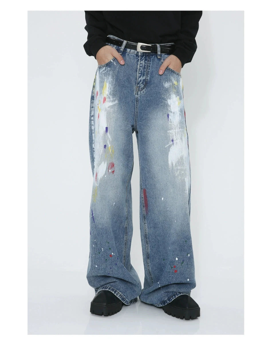 Voguo Relay Avant-Garde Splash Wide-Leg Jeans