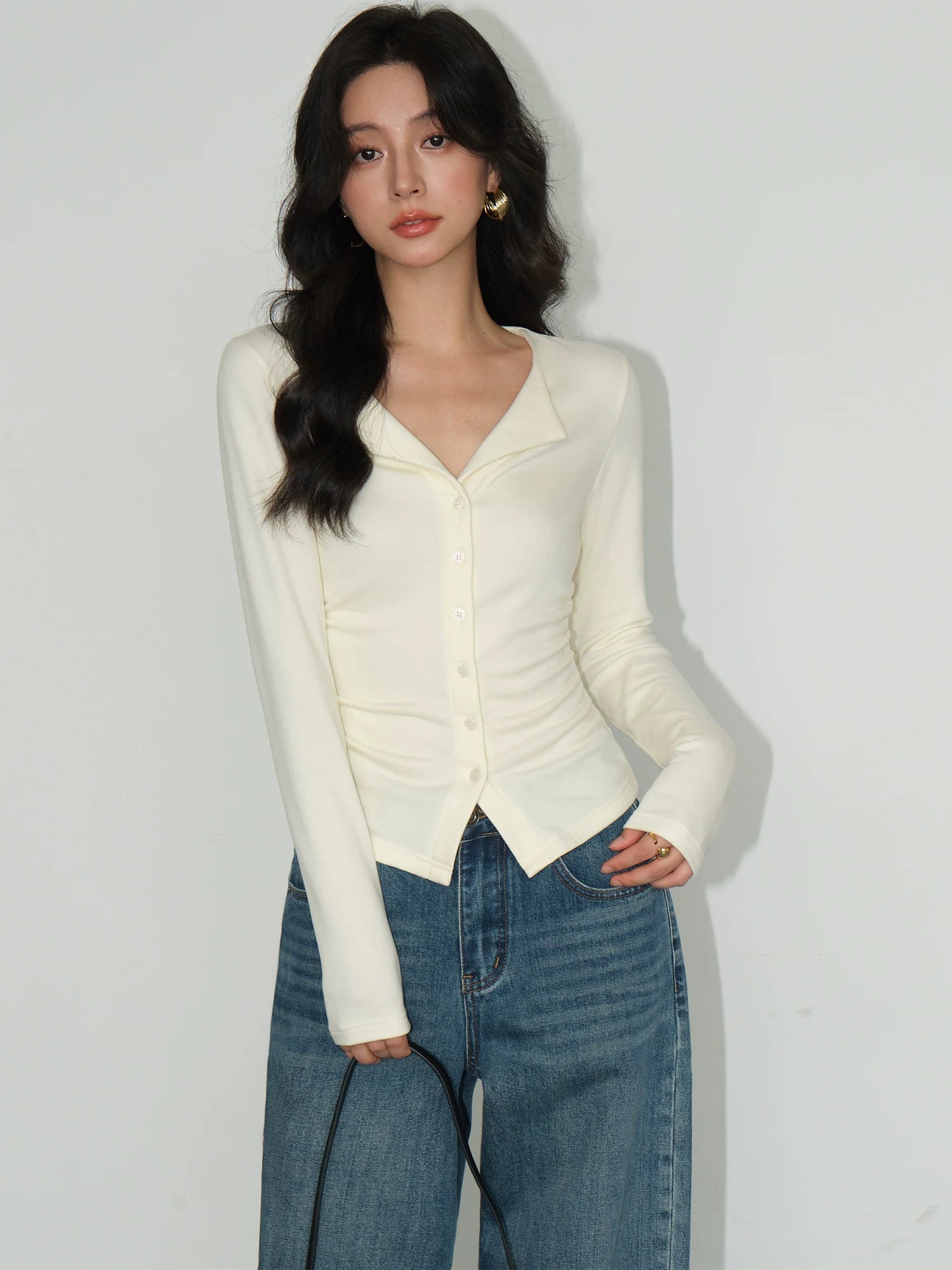 Collar Sculpted Button Cardigan
