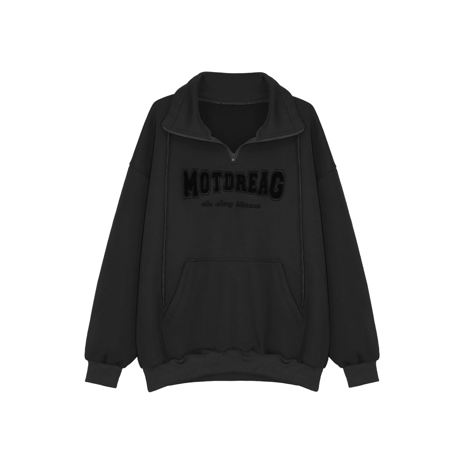 Quarter-Zip Mock Neck Sweatshirt with Embroidered Text