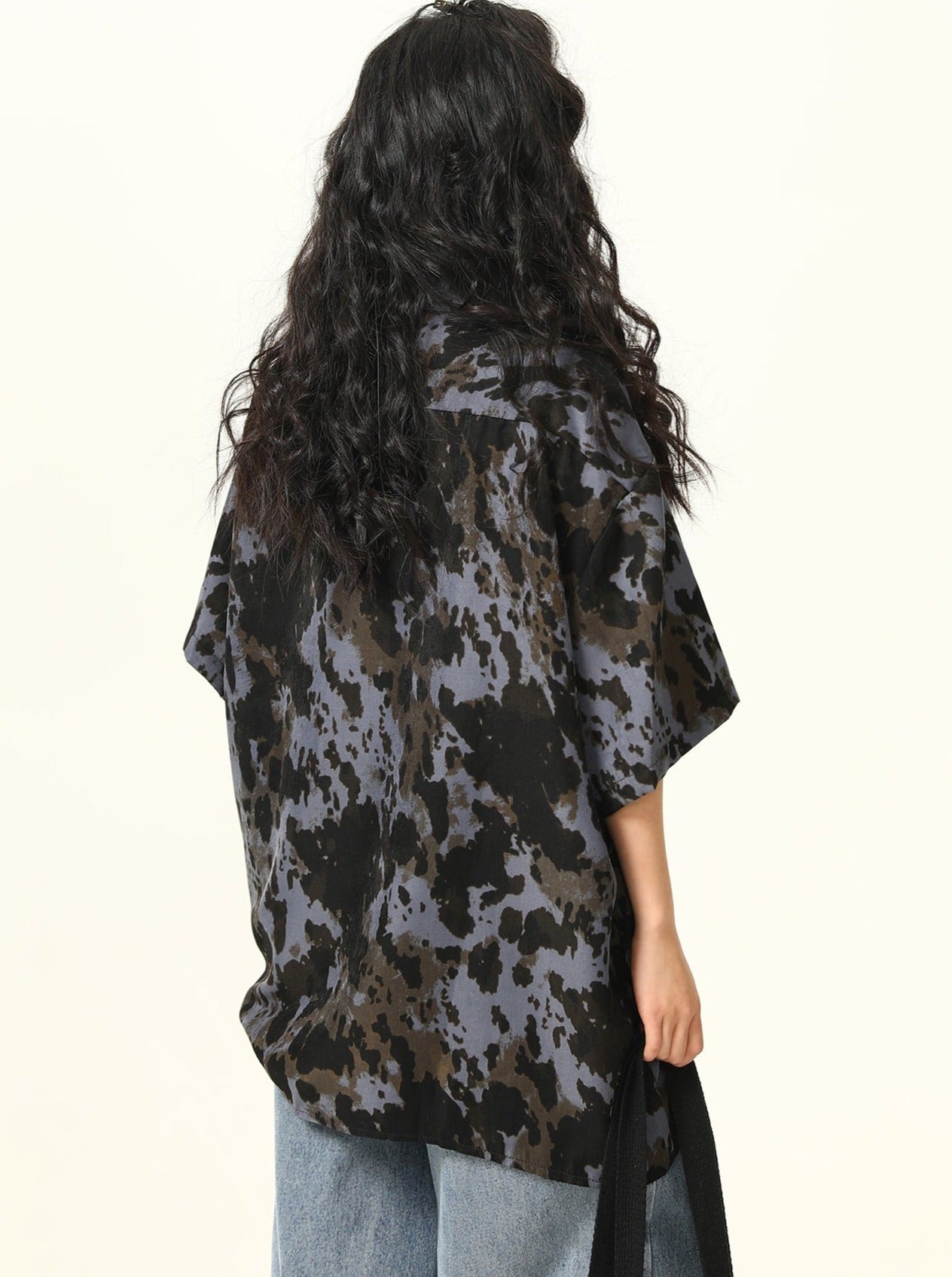 Oversized Tie-Dye Button-Up Shirt in Black and Grey