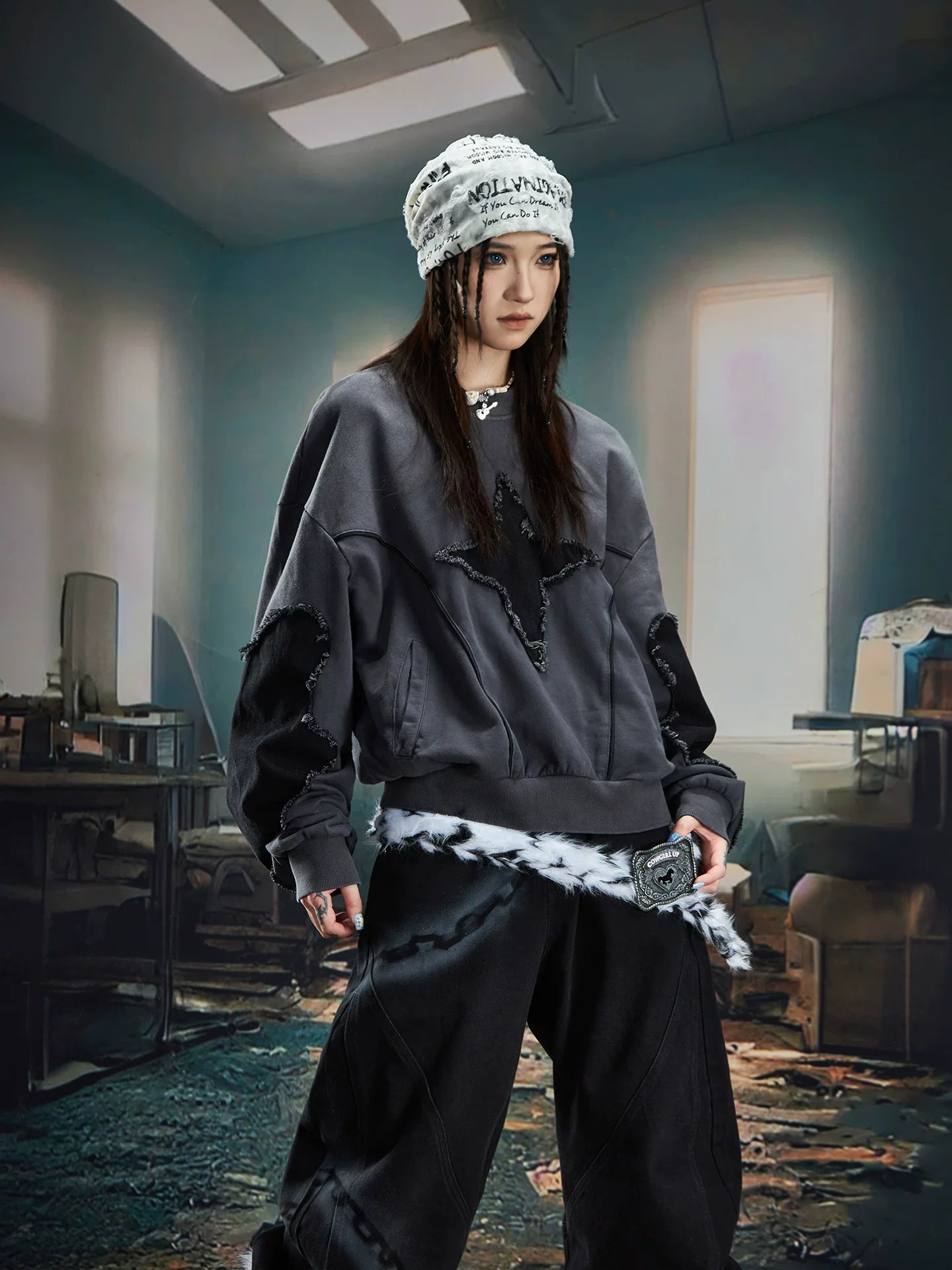 Riftstar Shredded Oversize Crewneck Sweater