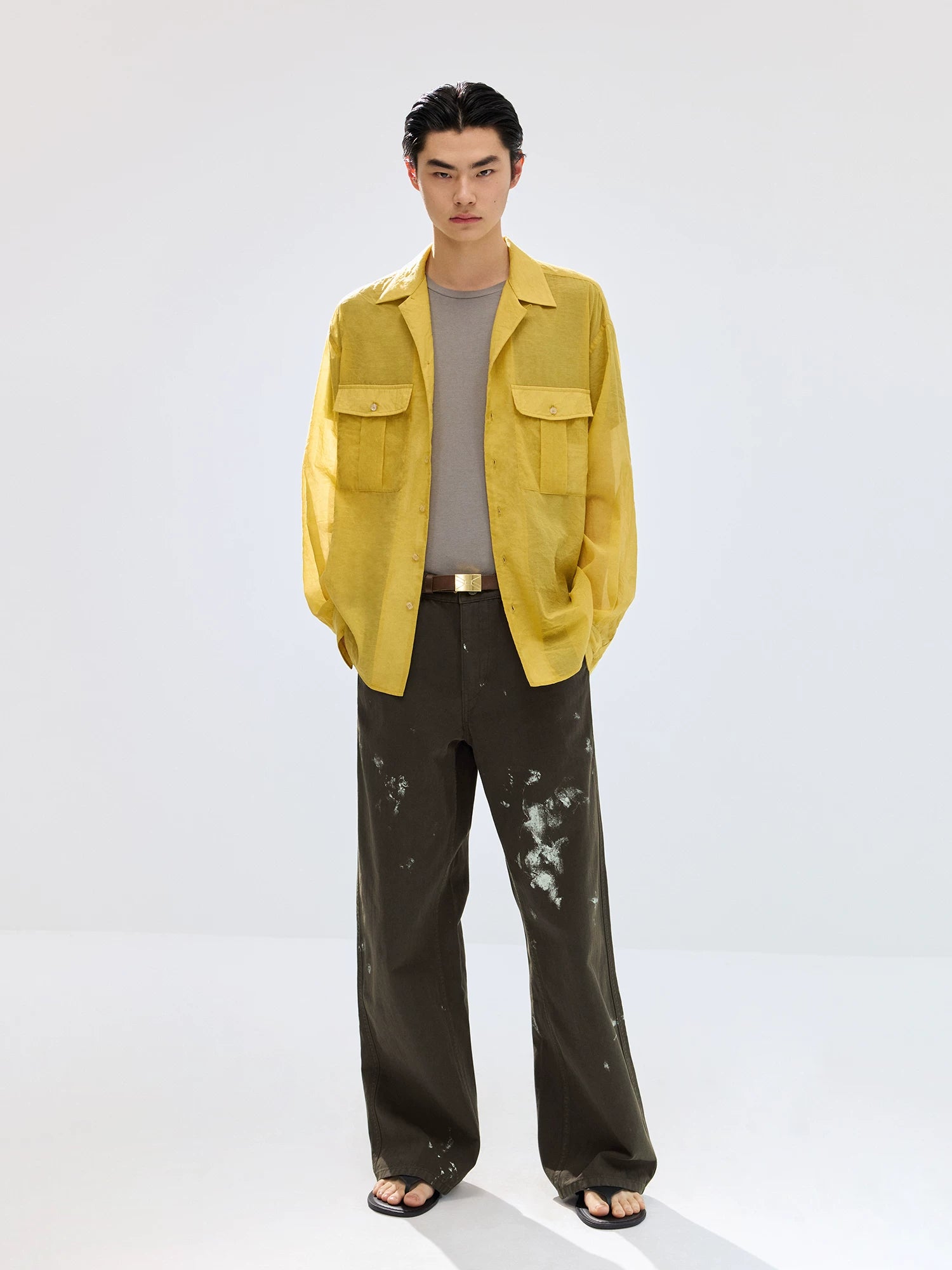 Dark Olive Paint-Splatter Straight-Leg Pants