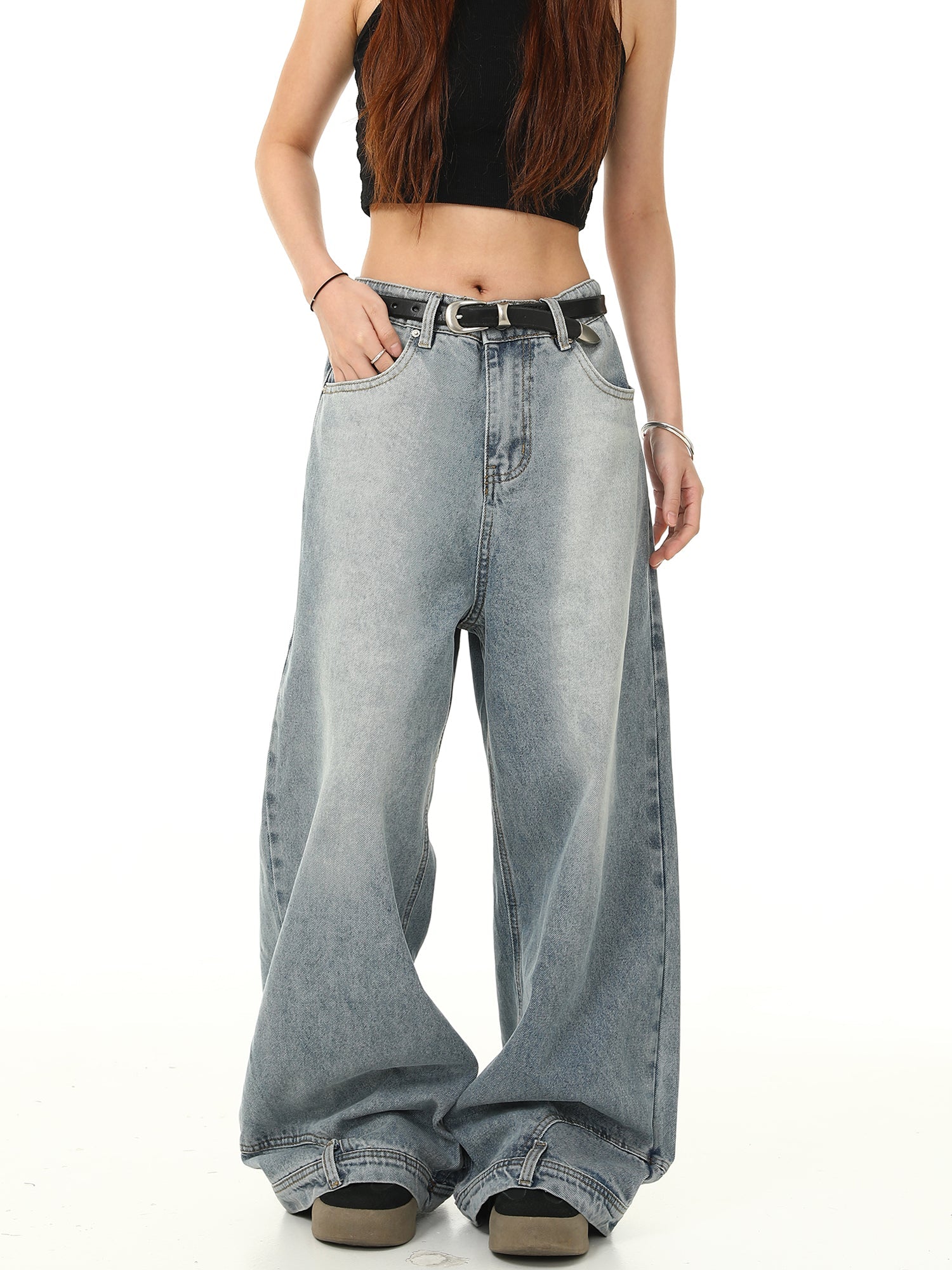 Light Wash Wide Leg Baggy Jeans