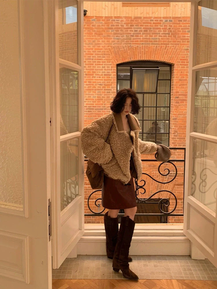 Khaki Aviator Jacket with Shearling Collar