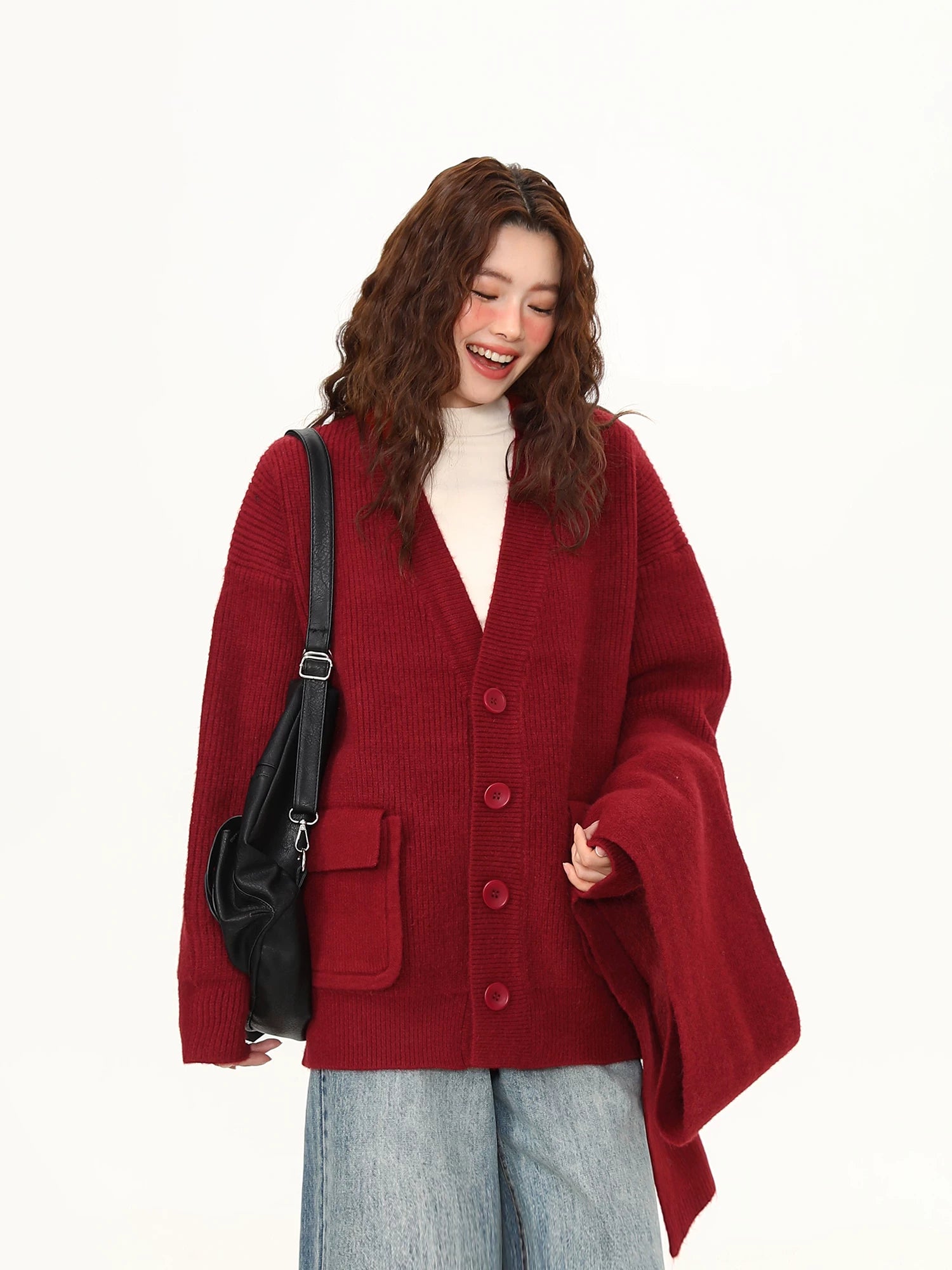 Crimson Cocoon Knit Scarf-Cardigan