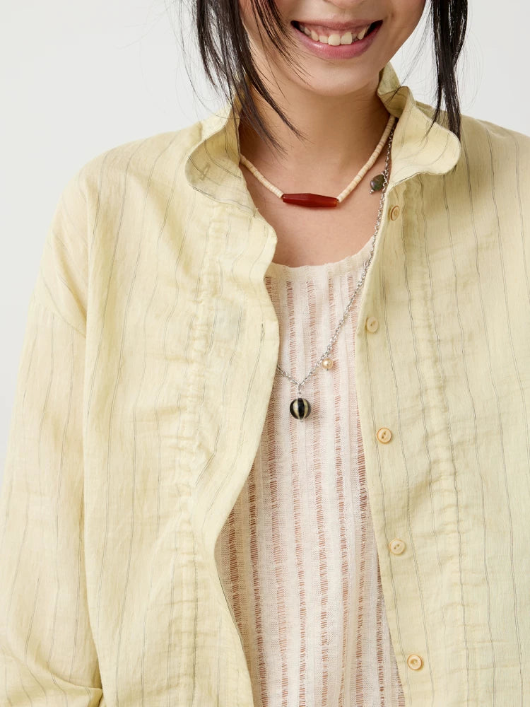 Mandarin Collar Textured Button Blouse