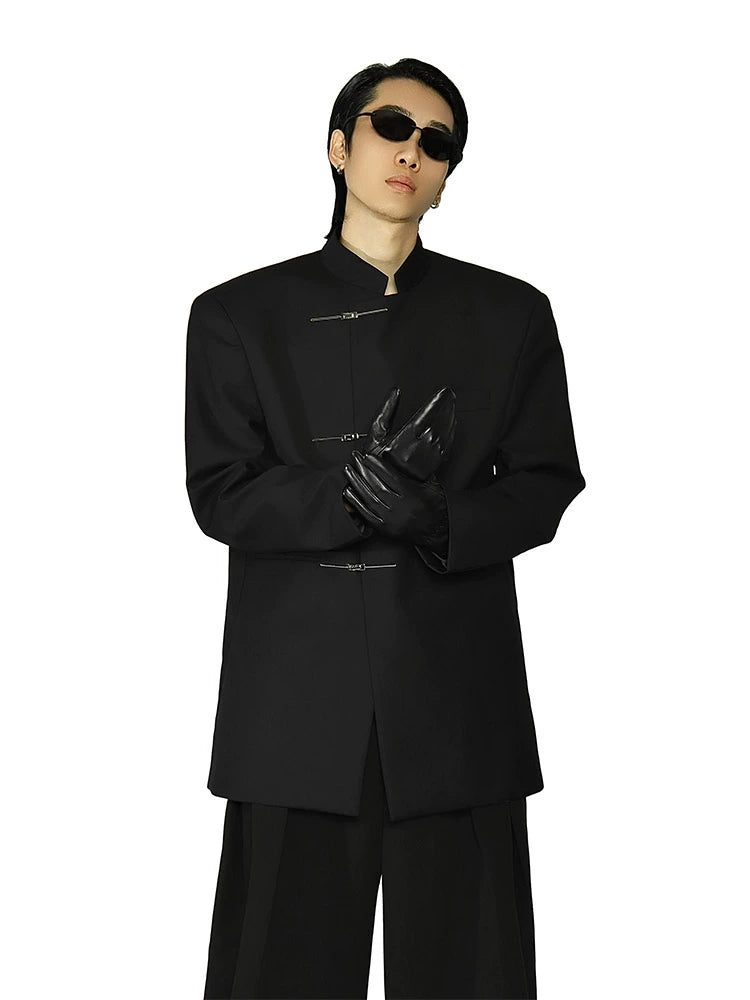 Mandarin Collar Metal Clasp Blazer