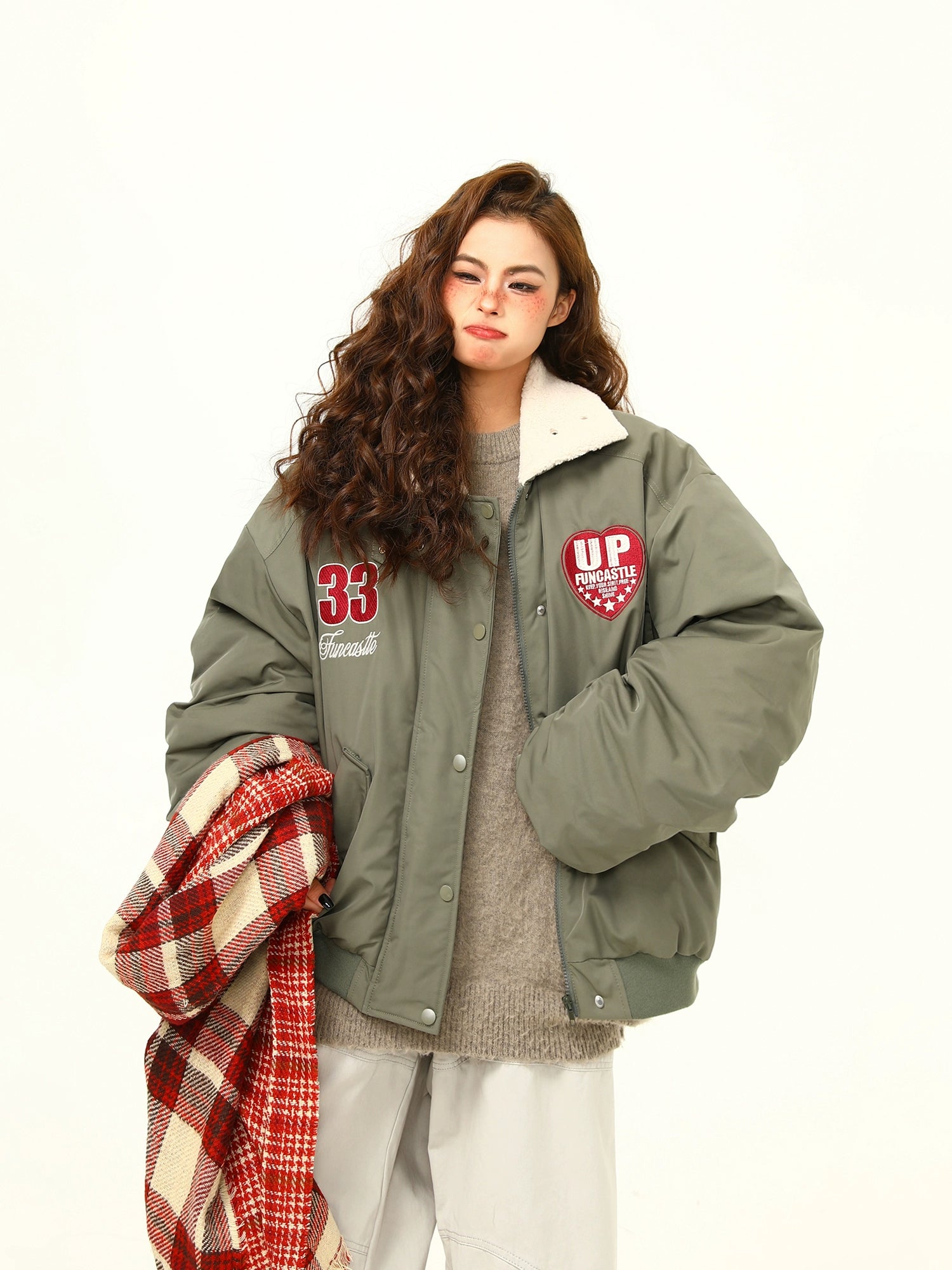 Varsity Patch Oversized High Neck Bomber Jacket