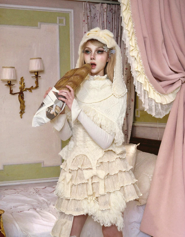 Ivory Fringe Cable Knit Shrug