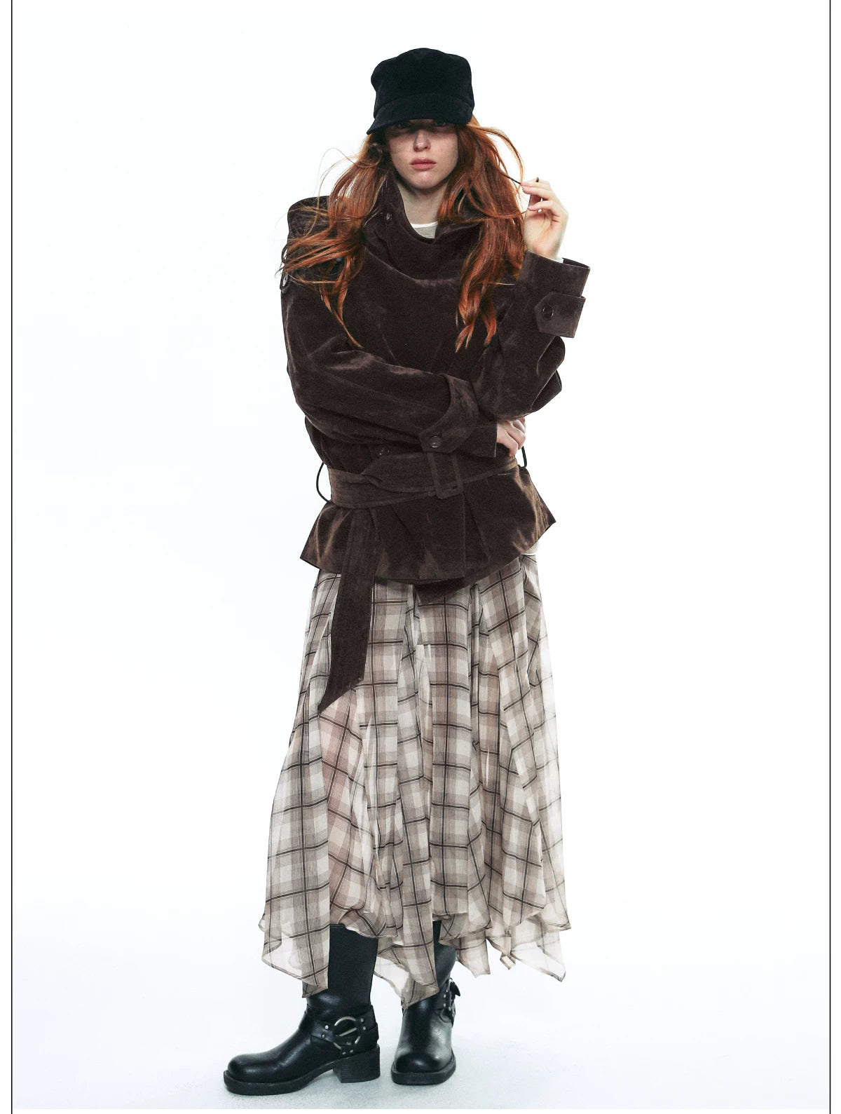 Handkerchief Hem Plaid Chiffon Skirt