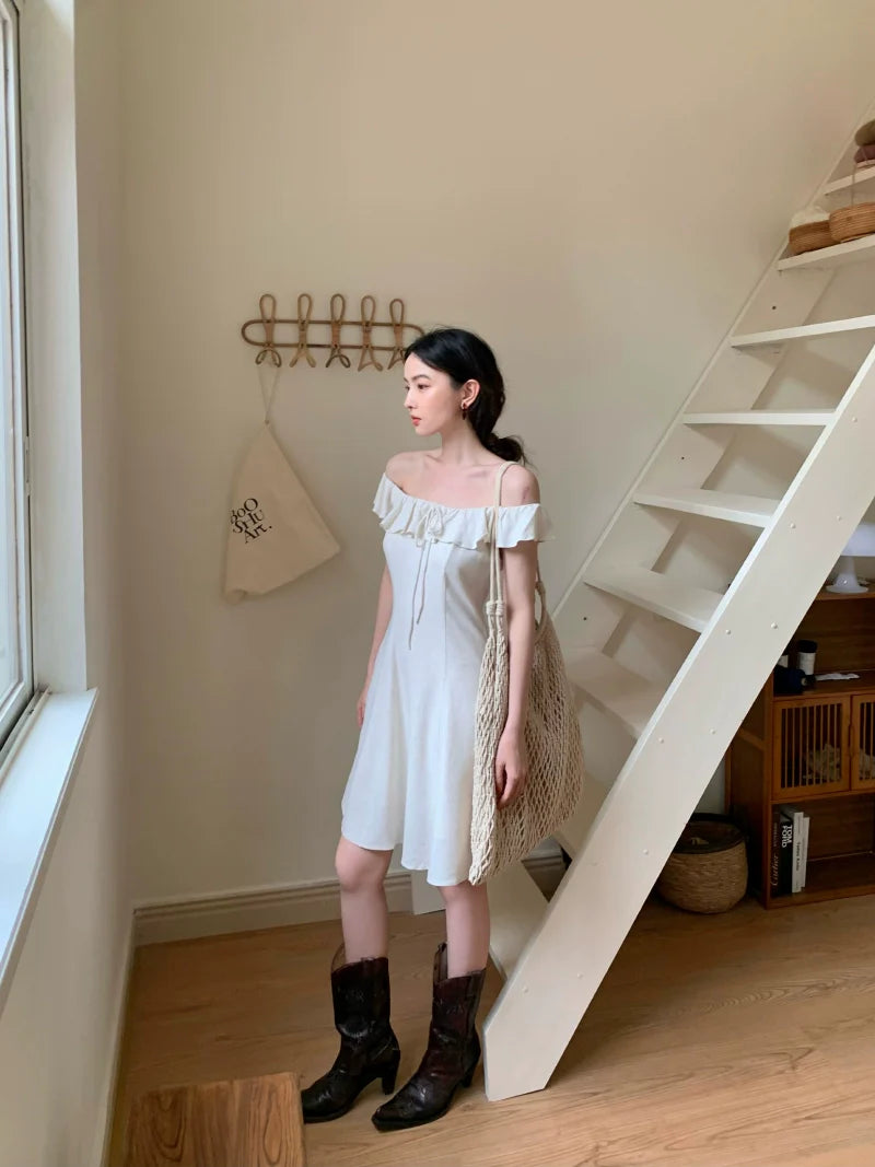 White Ruffle Sleeveless Mini Dress