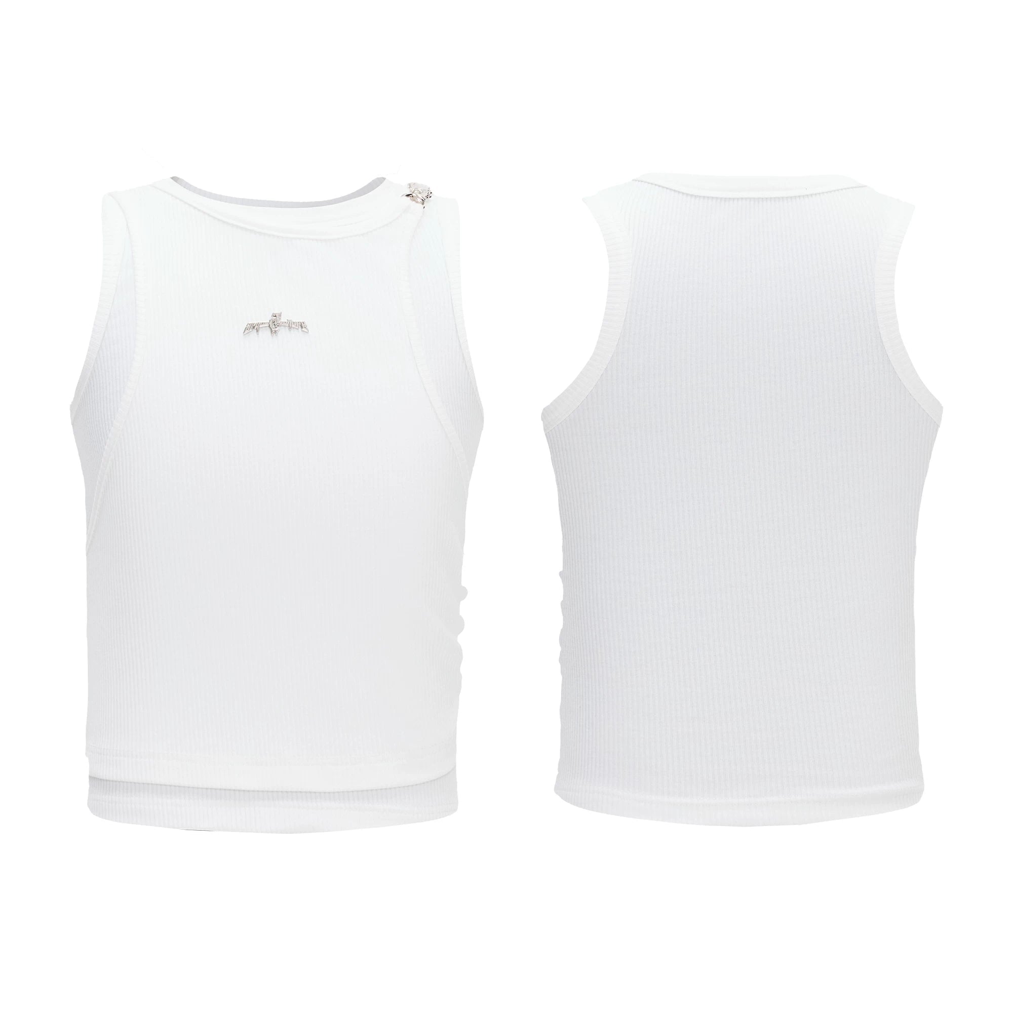 Layered Ribbed Hardware Accent Tank Top
