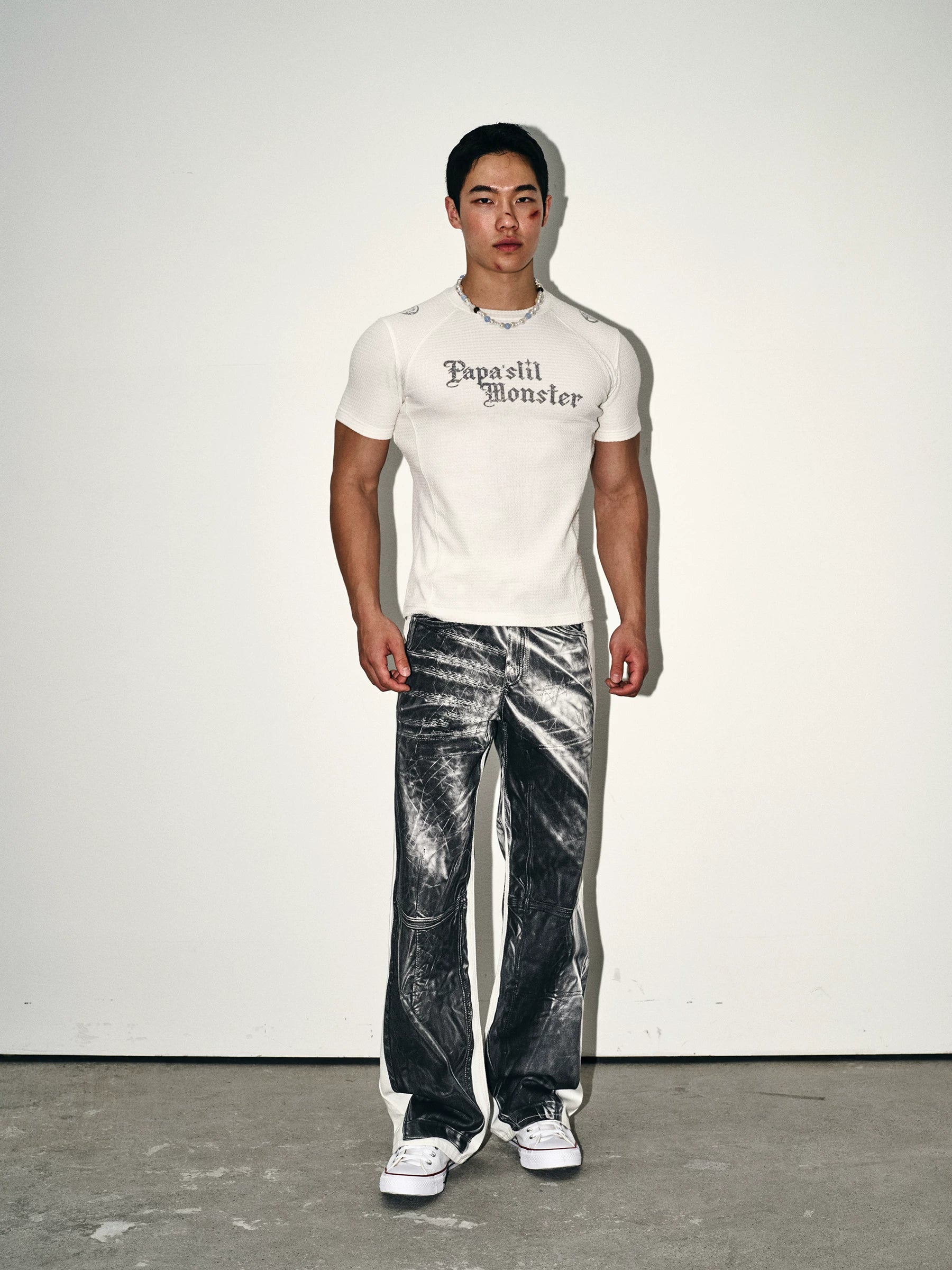 Monochrome Marble Contrast Panel Pants