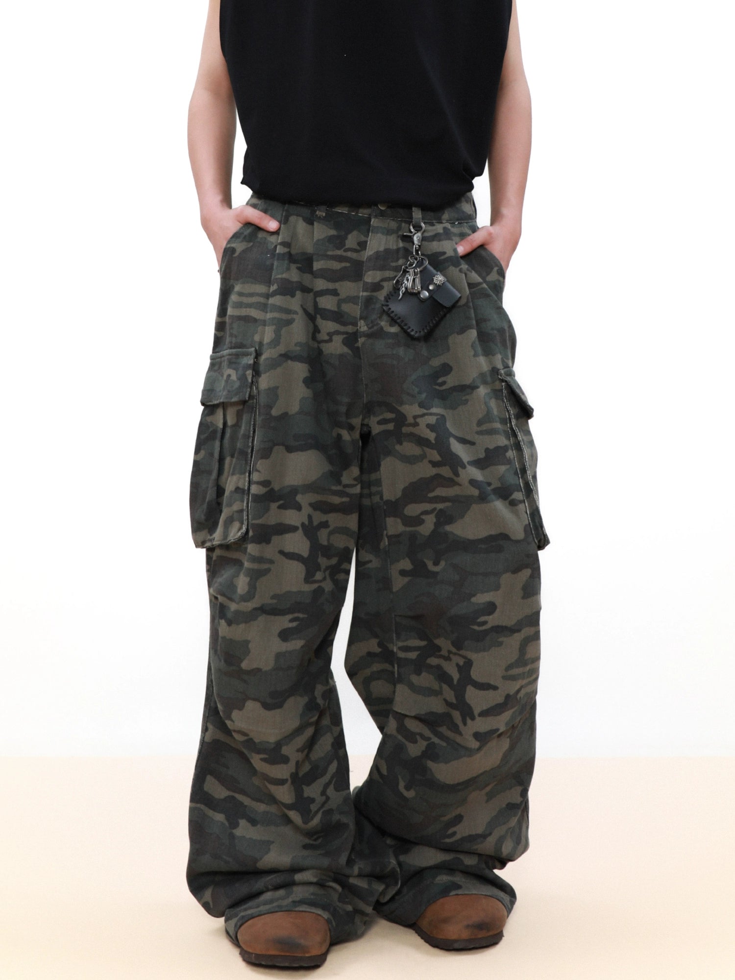 Shadow Camo Wide Leg Cargo Pants